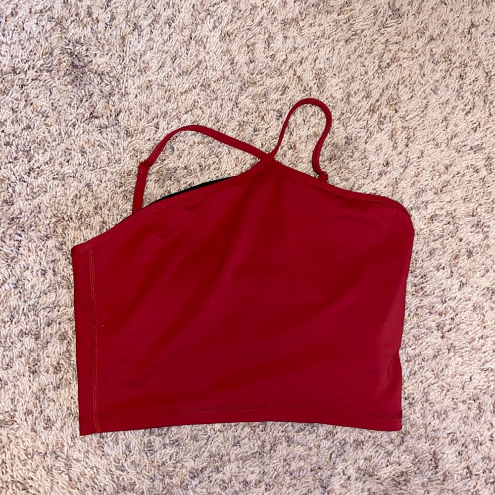 Red Asymmetric Crop Top with Spaghetti Strap